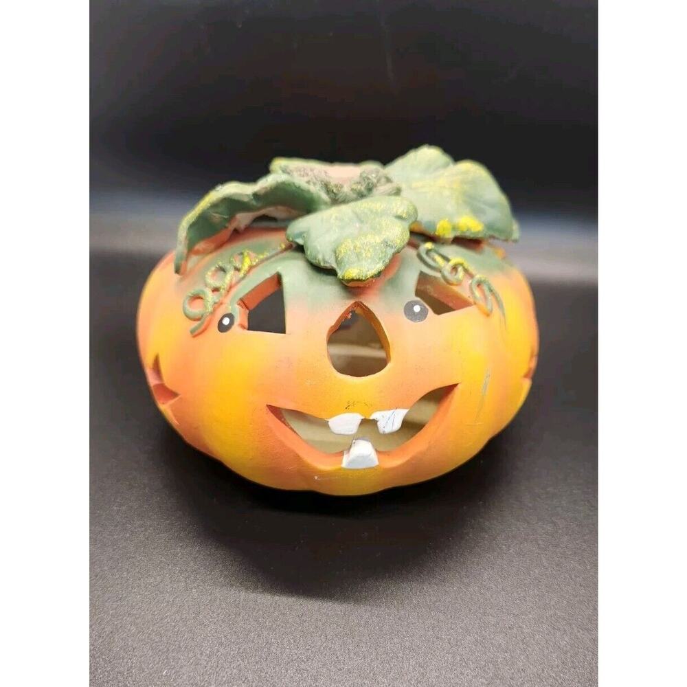 VTG HALLOWEEN PUMPKIN JACK-O-LANTERN CERAMIC Pumpkin With Cut Out Stars